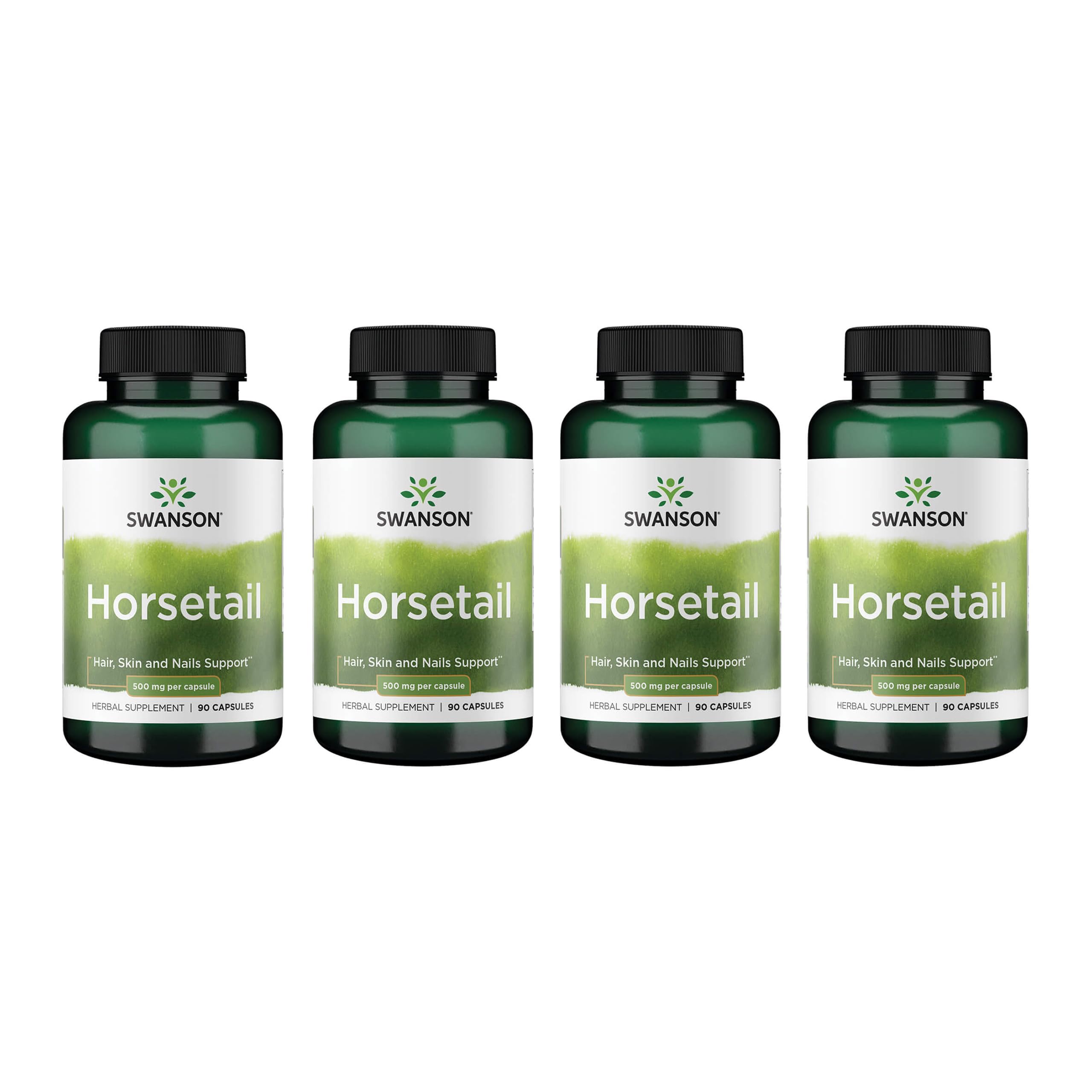 Swanson Horsetail capsule showcases a natural supplement for hair, skin, and nails.