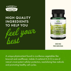 Swanson Indole-3-Carbinol with Resveratrol bottle on desk with water for a simple routine