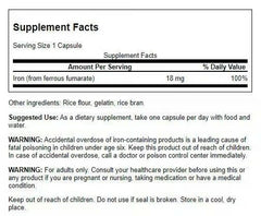Swanson Iron capsules ready for daily intake supporting oxygen delivery.