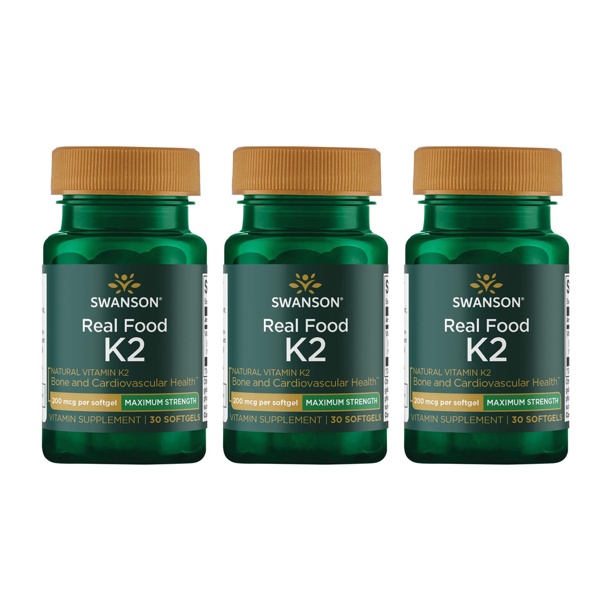 Swanson K2 MK-7 softgels bottle supports calcium regulation for bone and heart health