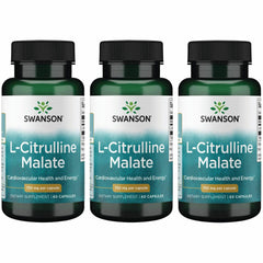 Swanson L-Citrulline Malate 750mg capsules bottle supports steady energy.