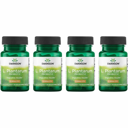 Swanson L. Plantarum bottle close-up showing 10 billion CFUs per capsule for gut support