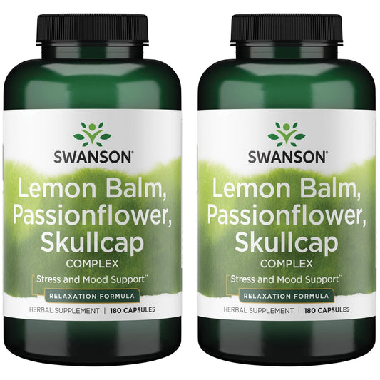 Swanson Lemon Balm Passion Flower Skullcap Complex bottle promotes daily calm and stress support