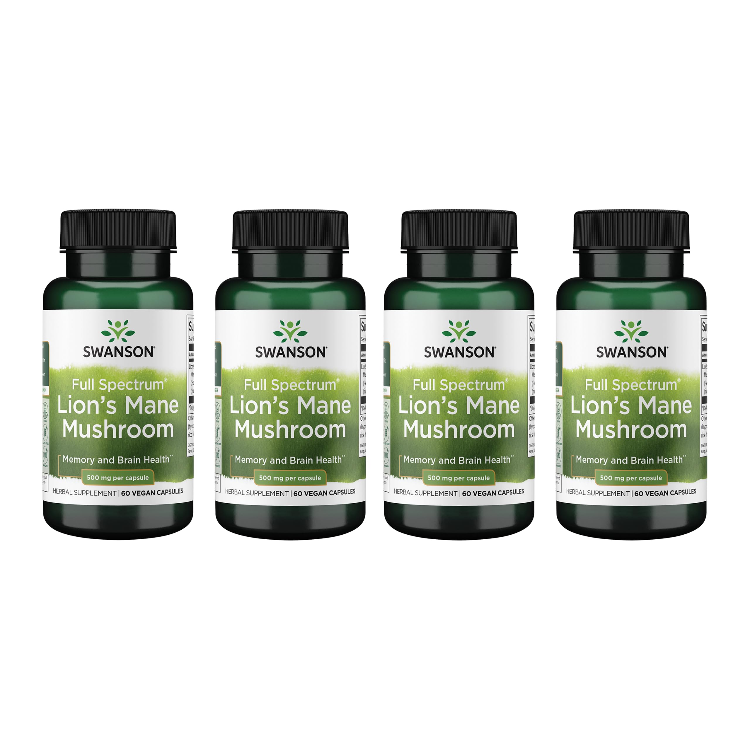 Swanson Lions Mane bottle emphasizes brain health support and full spectrum formula.