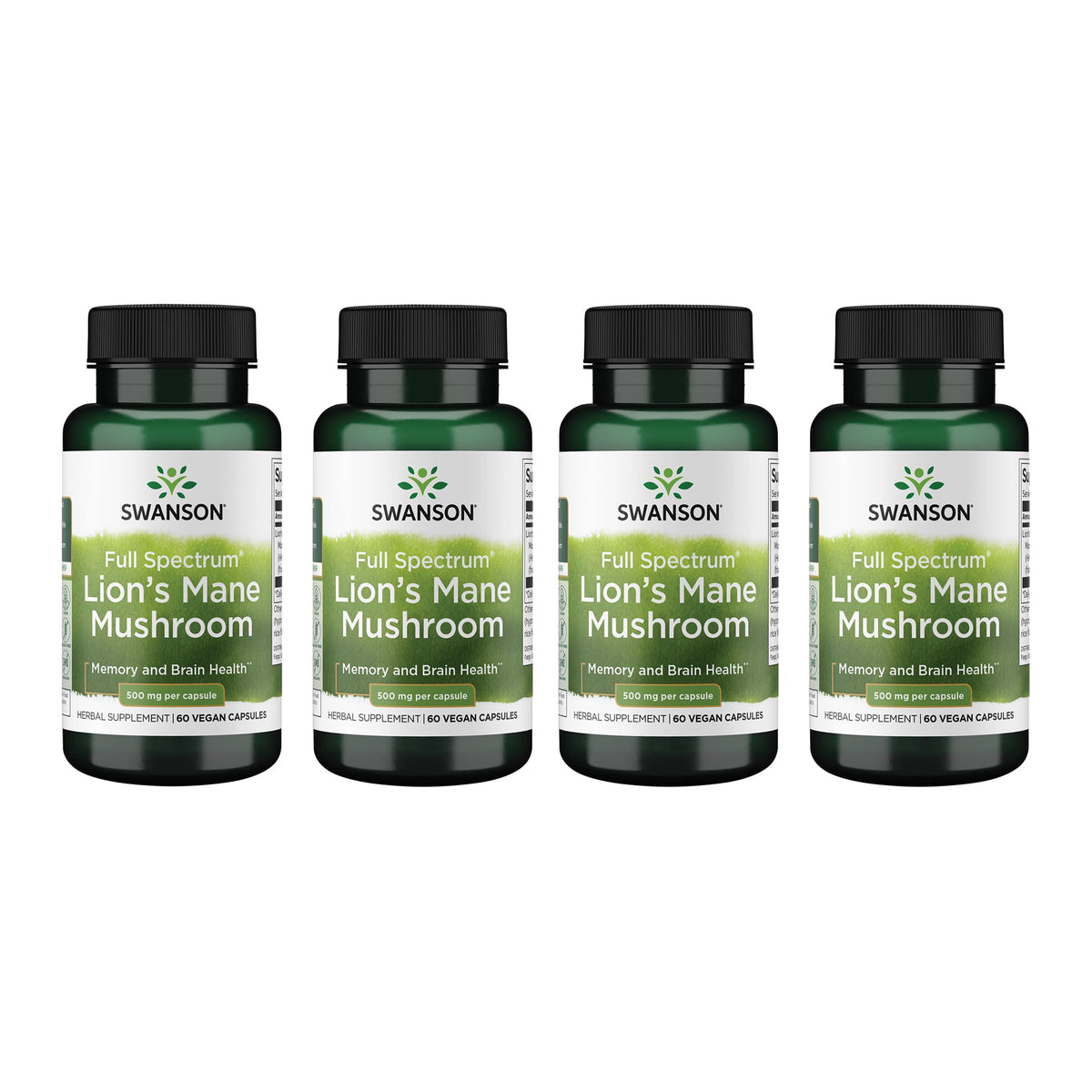 Swanson Lions Mane bottle emphasizes brain health support and full spectrum formula.