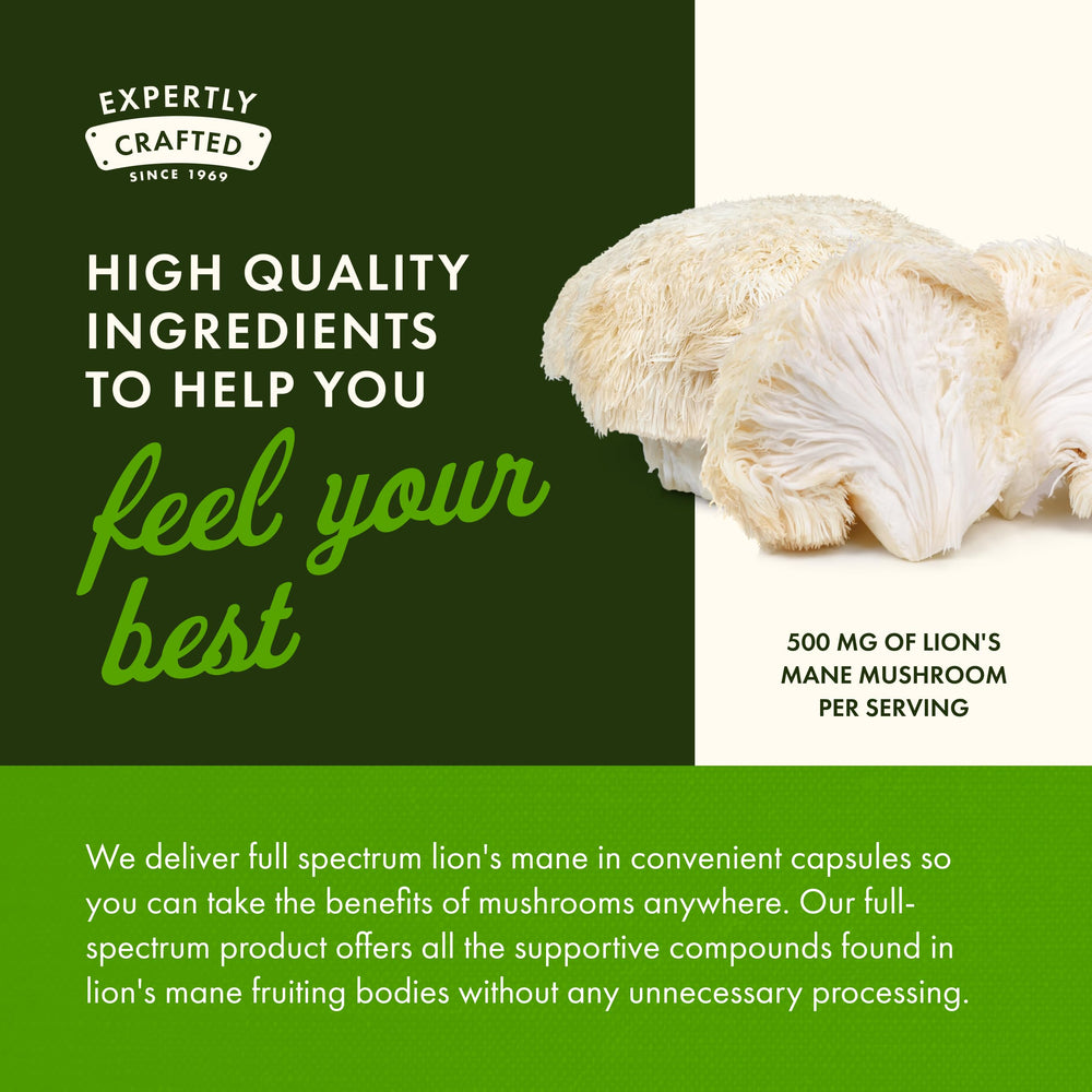 Swanson Lion's Mane label close-up; high-quality product details shown