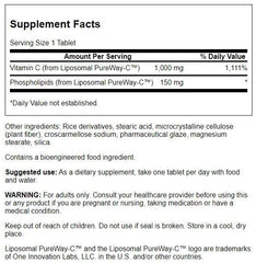 Swanson Liposomal Vitamin C label highlighting vegan, gluten-free formula for everyday resilience.