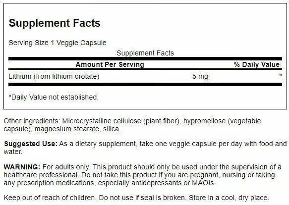 Swanson Lithium Orotate capsules close-up for daily wellness support.
