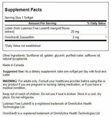 Swanson softgels close-up highlighting ocular nutrients for daily use.
