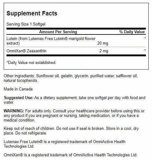 Swanson lutein-zeaxanthin synergistic eye health label closeup shows quality ingredients