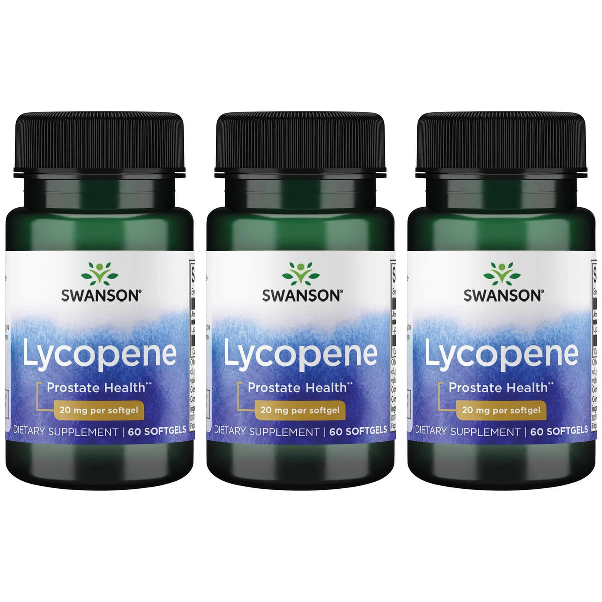 Swanson Lycopene bottle with capsules for potential prostate health support.