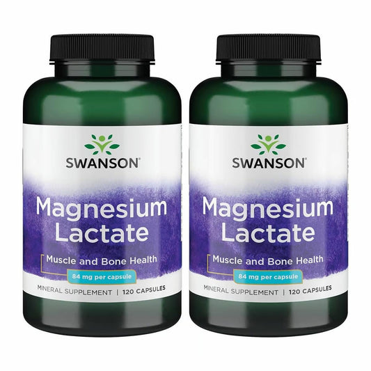 Swanson Magnesium Lactate bottle shows 84 mg per capsule for daily mineral support.