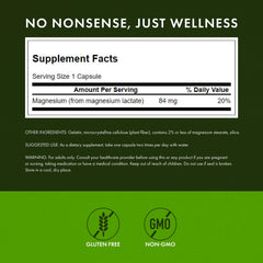 Swanson Magnesium Lactate capsules closeup highlights gentle absorption benefits