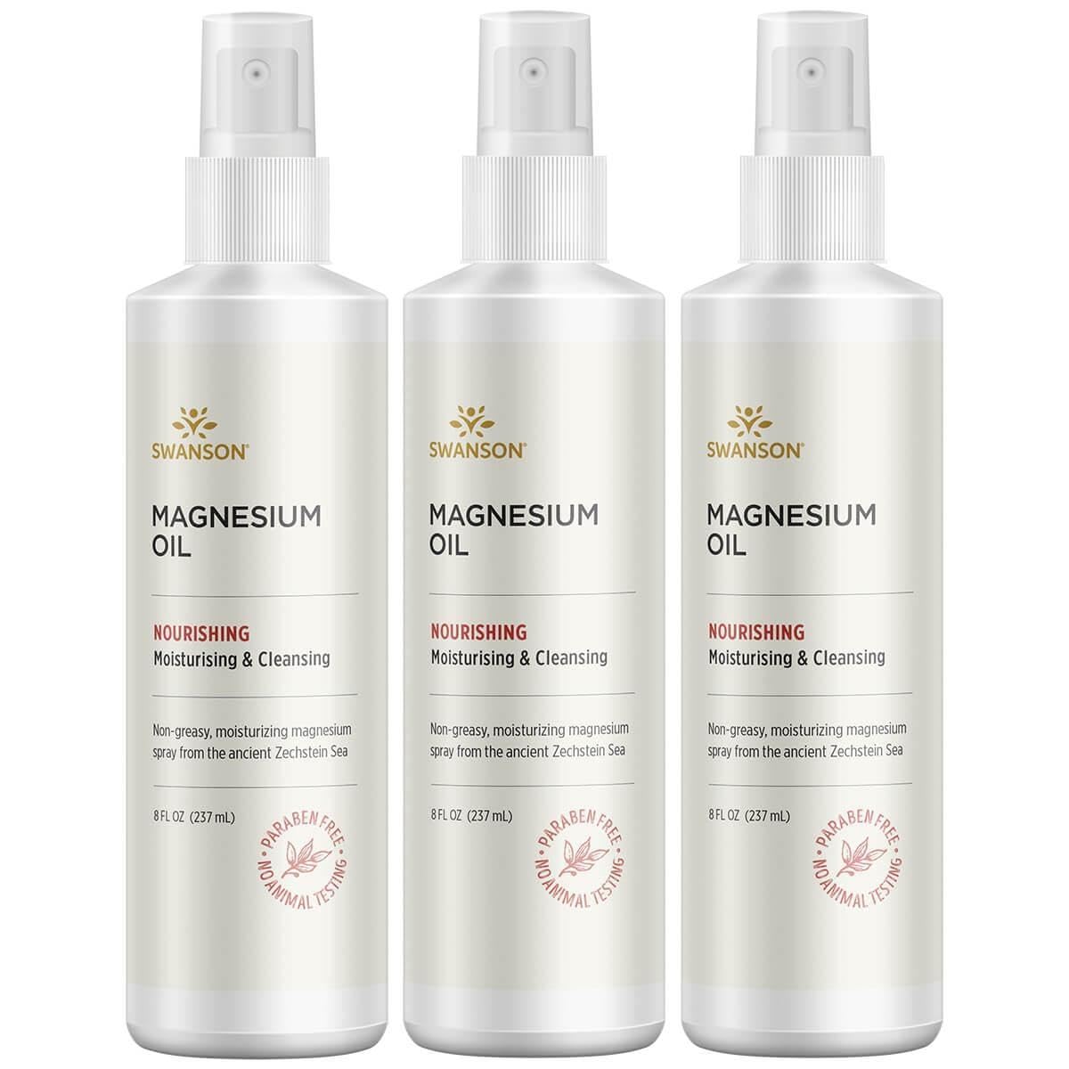 Swanson magnesium oil spray bottle application for muscle relief and skin nourishment