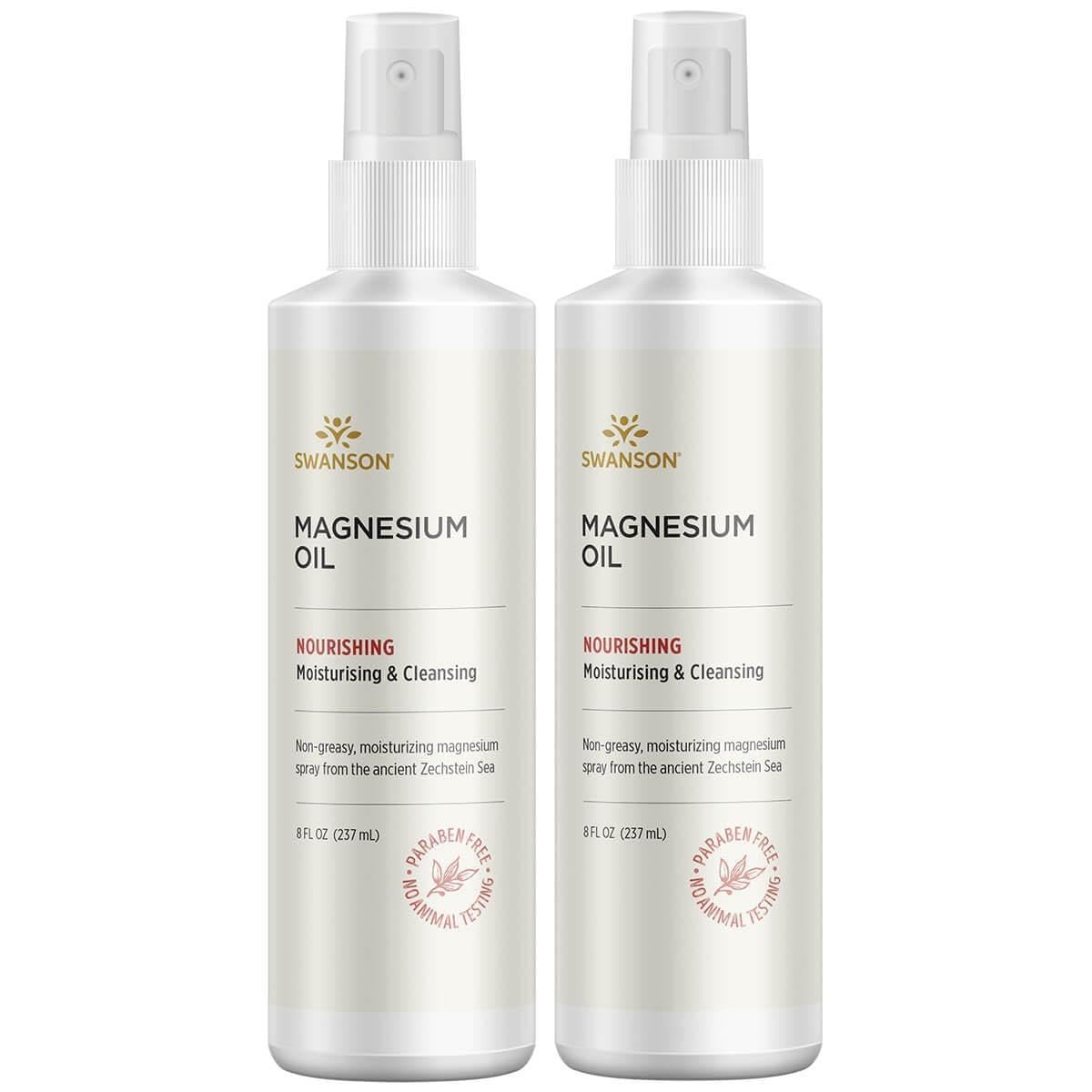 Swanson magnesium oil spray with Zechstein magnesium for skin support and relaxation.