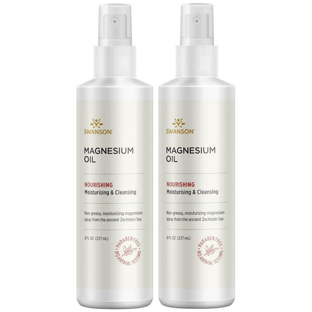 Swanson magnesium oil spray with Zechstein magnesium for skin support and relaxation.