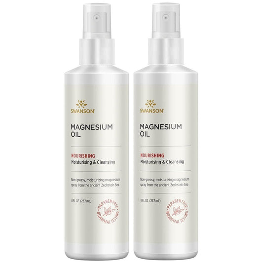 Swanson magnesium oil spray with Zechstein magnesium for skin support and relaxation.