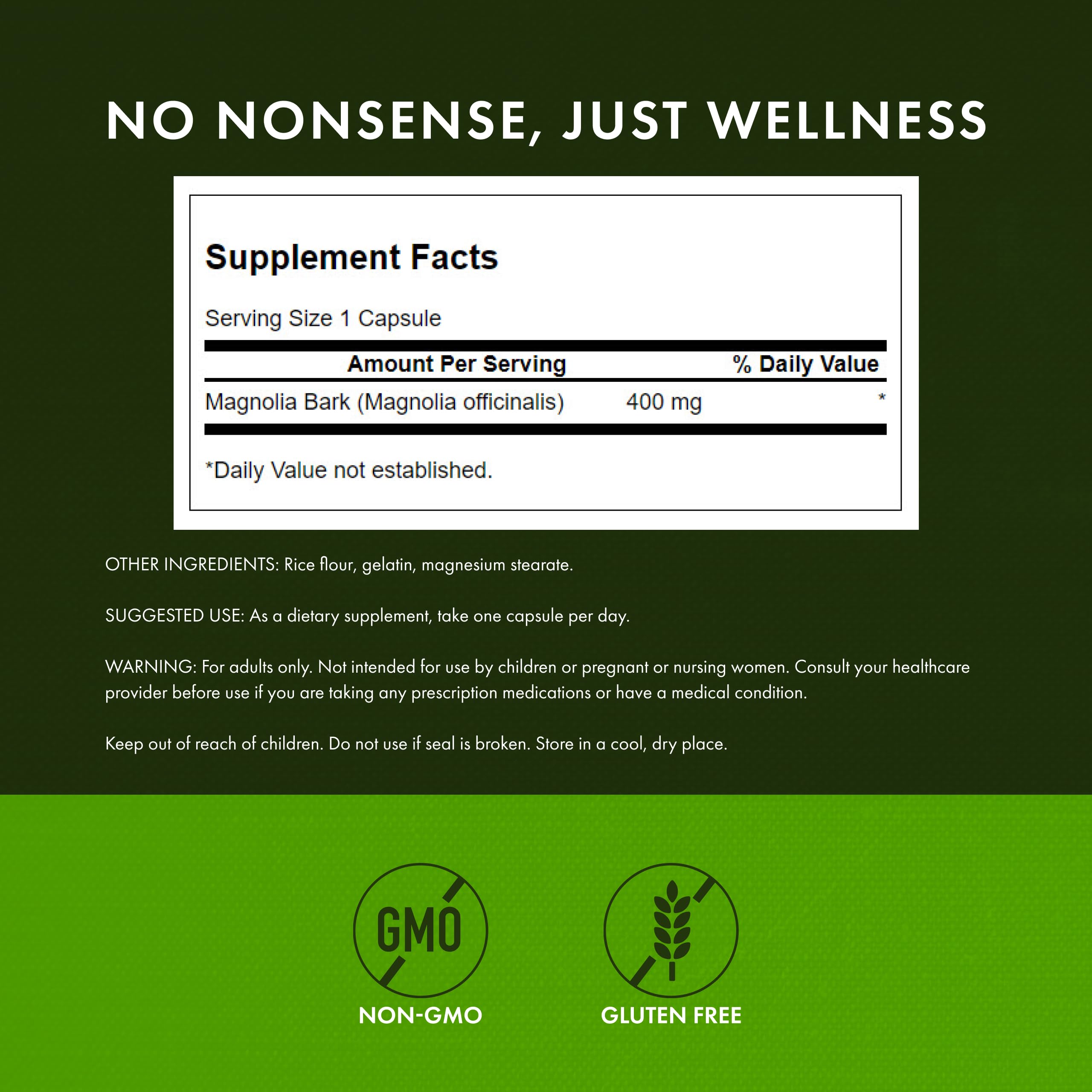 Swanson Magnolia Bark label view showcasing natural ingredients and formulation