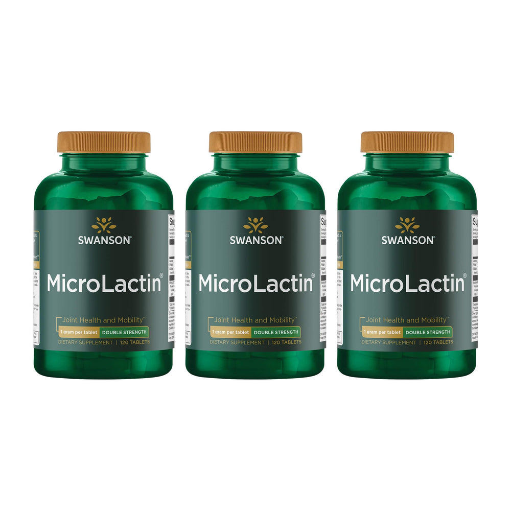 Swanson Microlactin double-strength bottle: 1000 mg per tablet for connective tissue support.
