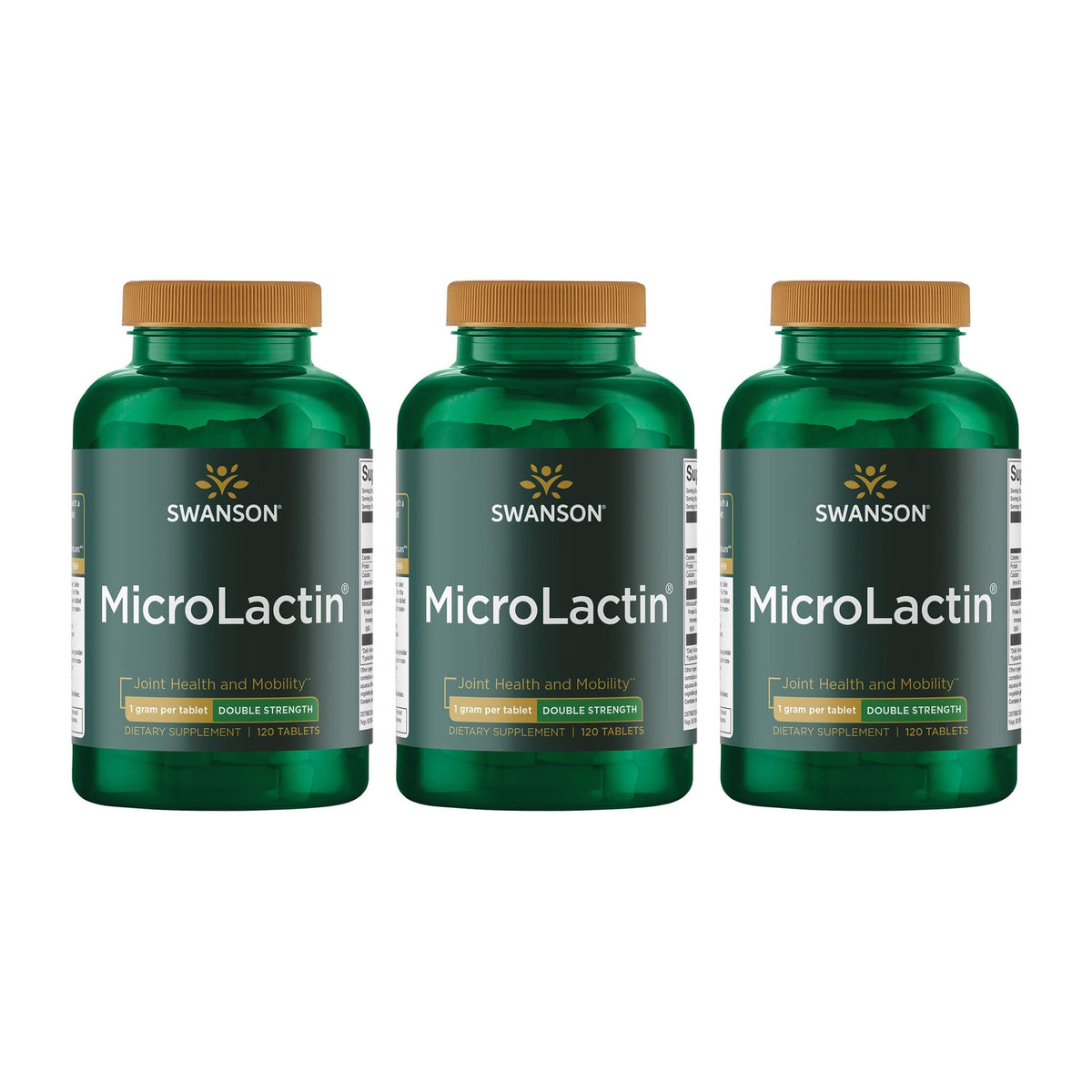 Swanson Microlactin double-strength bottle: 1000 mg per tablet for connective tissue support.