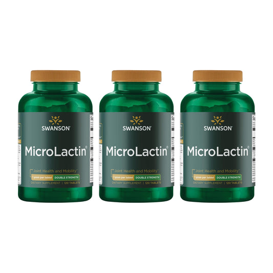 Swanson Microlactin double-strength bottle: 1000 mg per tablet for connective tissue support.
