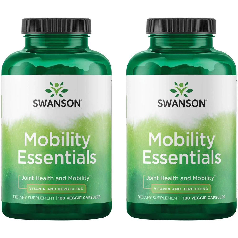 Swanson Mobility Essentials bottle front view showing 180 veggie caps for joint support.