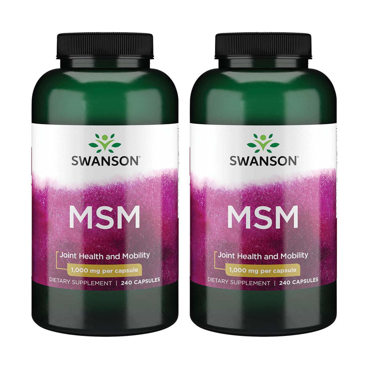 Swanson MSM bottle with capsules supports joint mobility.