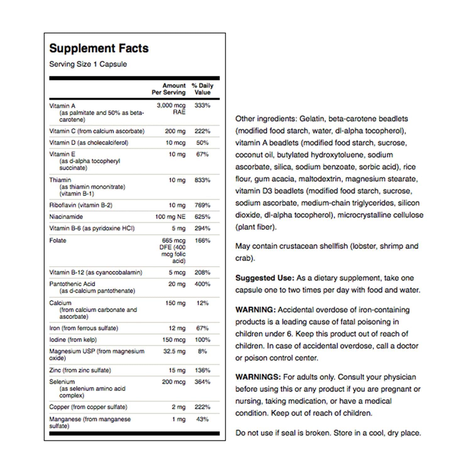 Swanson Multi-Min Mineral label detail showing vitamins and minerals
