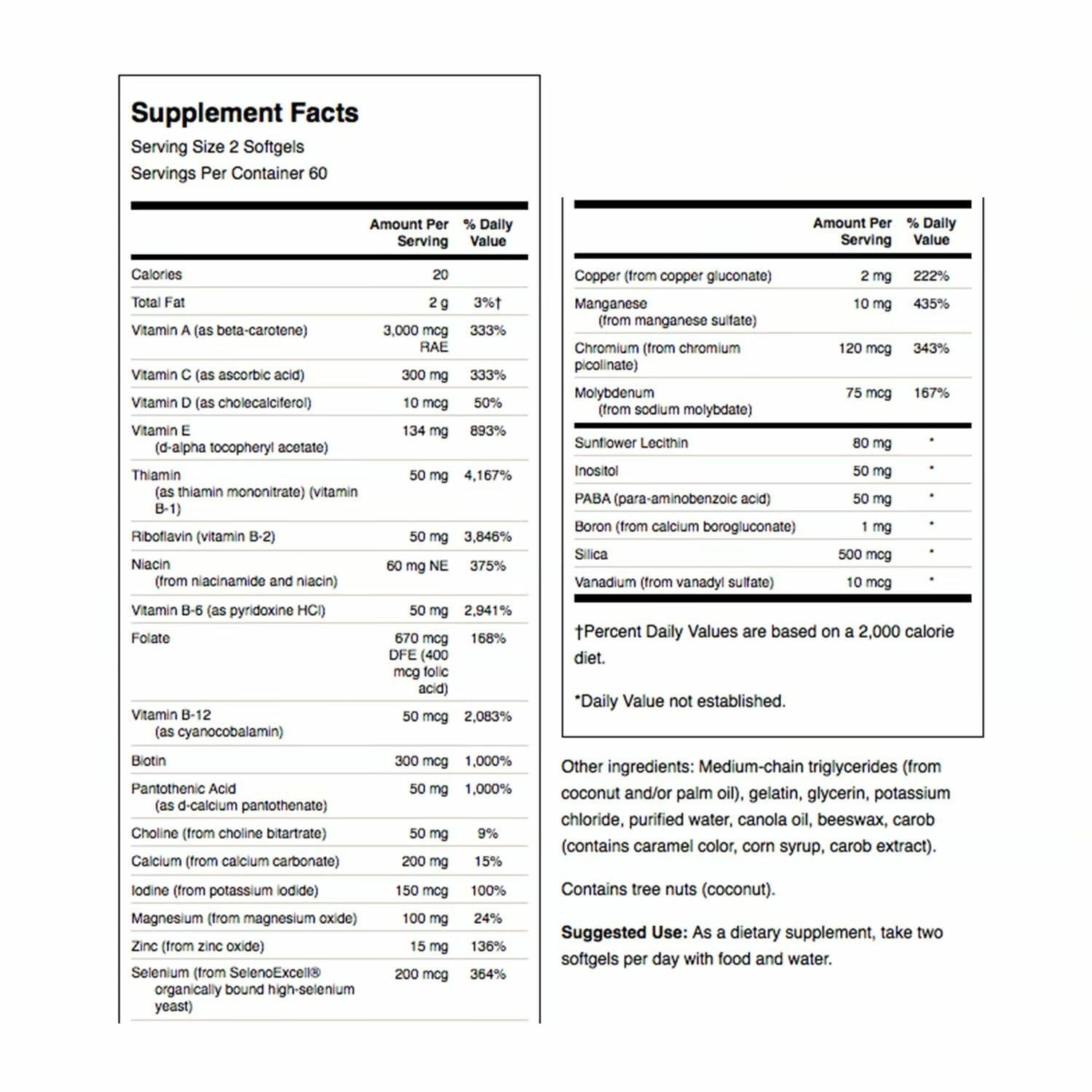 Swanson Multi Without Iron label closeup highlights minerals and phytonutrients