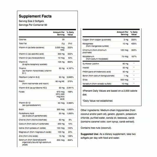 Swanson Multi Without Iron label closeup highlights minerals and phytonutrients