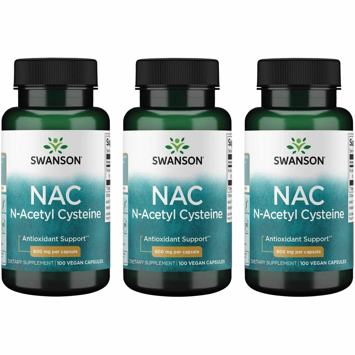 Swanson NAC 600 mg bottle front view for daily antioxidant support.