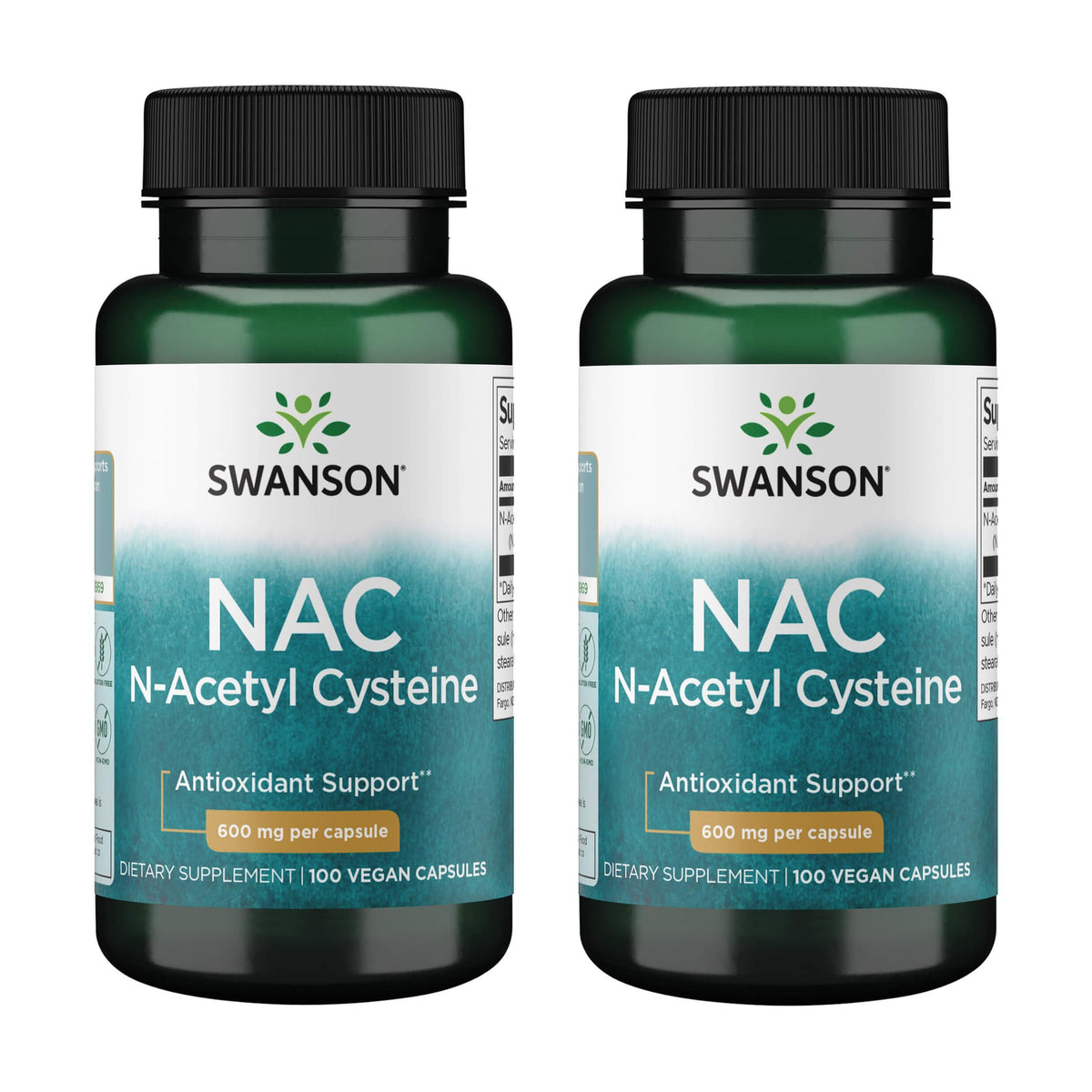 Swanson NAC bottle front displaying 600 mg per serving for daily antioxidant support.
