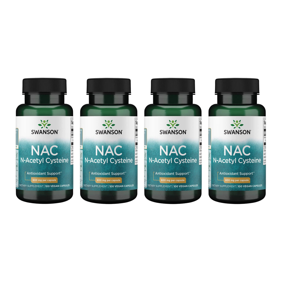 Swanson NAC bottle front with 600 mg capsules for daily support.