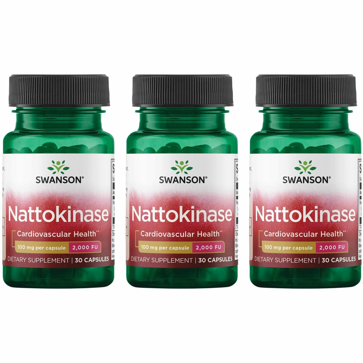 Swanson nattokinase bottle front displaying 2000 fibrinolytic units per capsule for daily routine