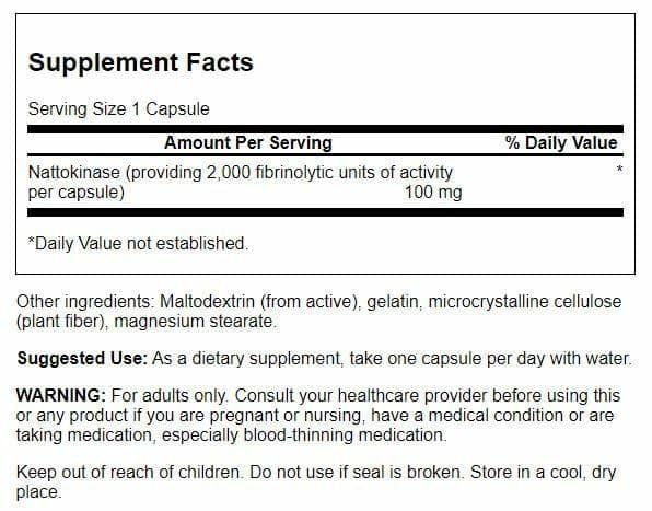Swanson nattokinase capsules closeup showing 100 mg strength for daily use