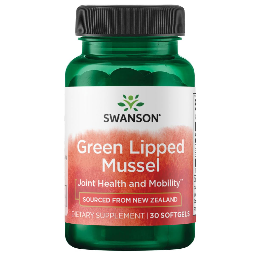 Swanson New Zealand Green Lipped Mussel Oil bottle — supports joint comfort and daily wellness.