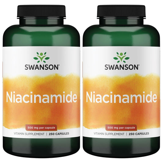 Swanson Niacinamide 500 mg capsules in bottle for skin support and energy.