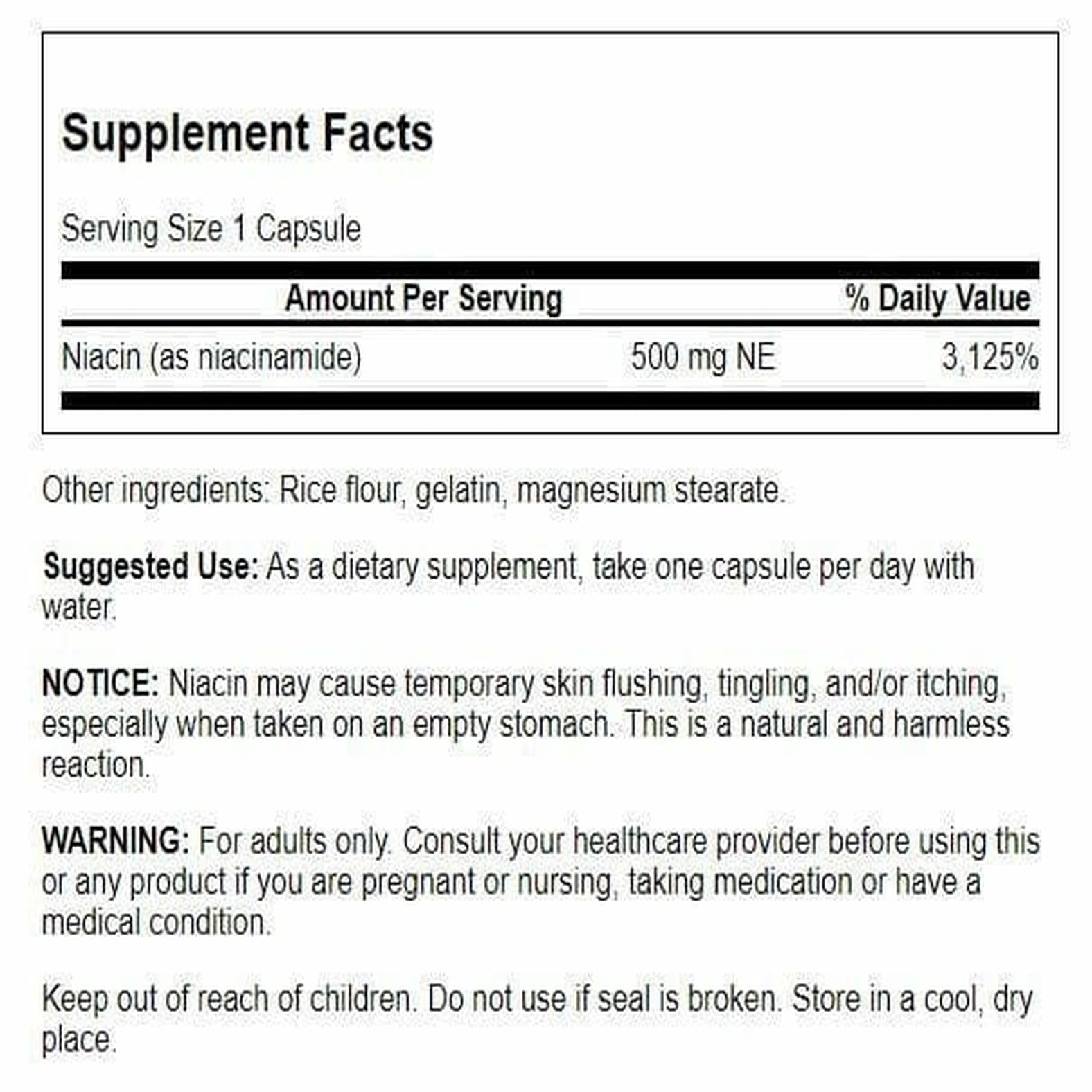 Swanson Niacinamide 500 mg capsules on a clean, professional label.