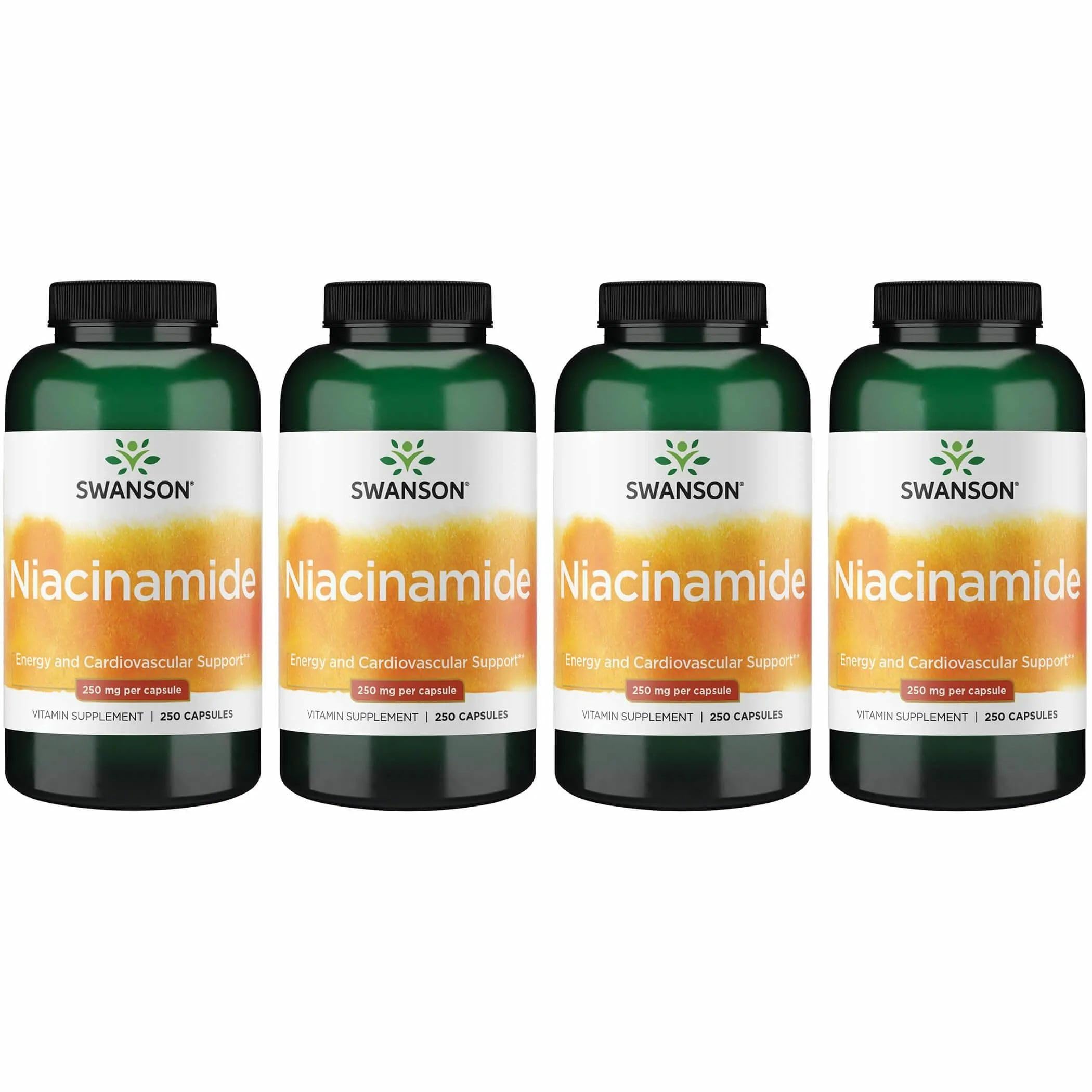 Swanson Niacinamide bottle front view showing 250 mg capsules for energy support