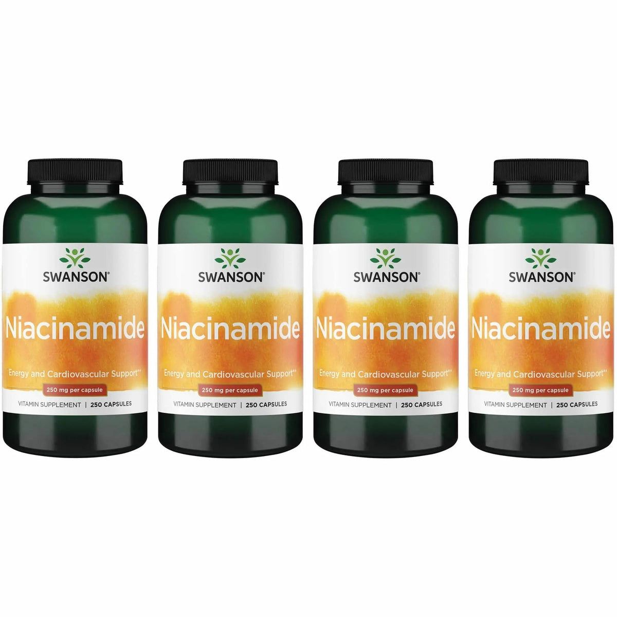 Swanson Niacinamide bottle front view showing 250 mg capsules for energy support