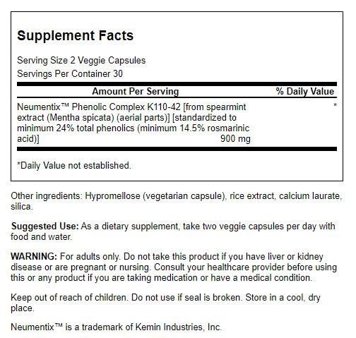 Swanson Nootropic Brain Food 60 vegan capsules for cognitive support