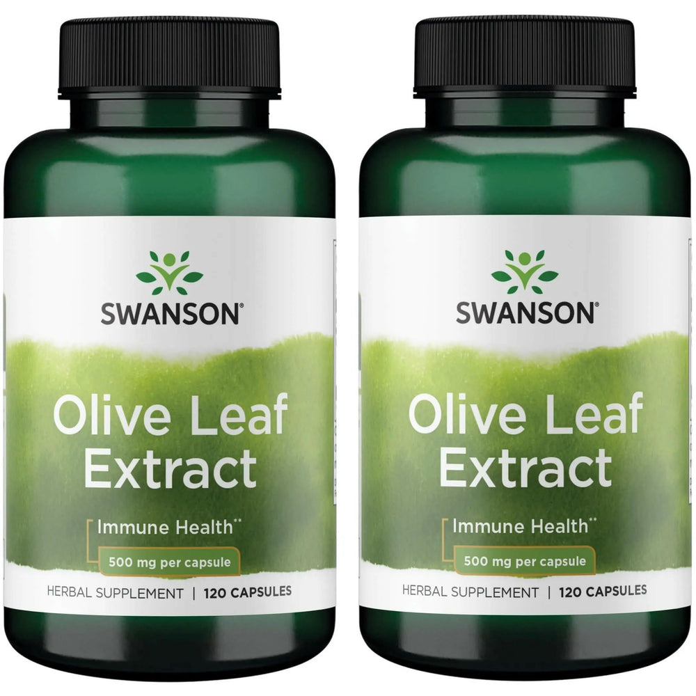 Swanson Olive Leaf Extract bottle front with capsules for natural immune support.