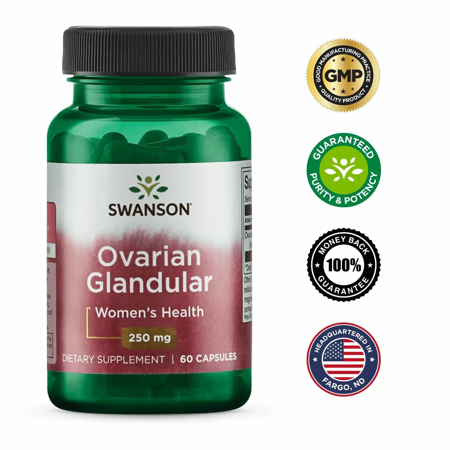 Daily-use scene with Swanson Ovarian Glandular capsules as part of routine.