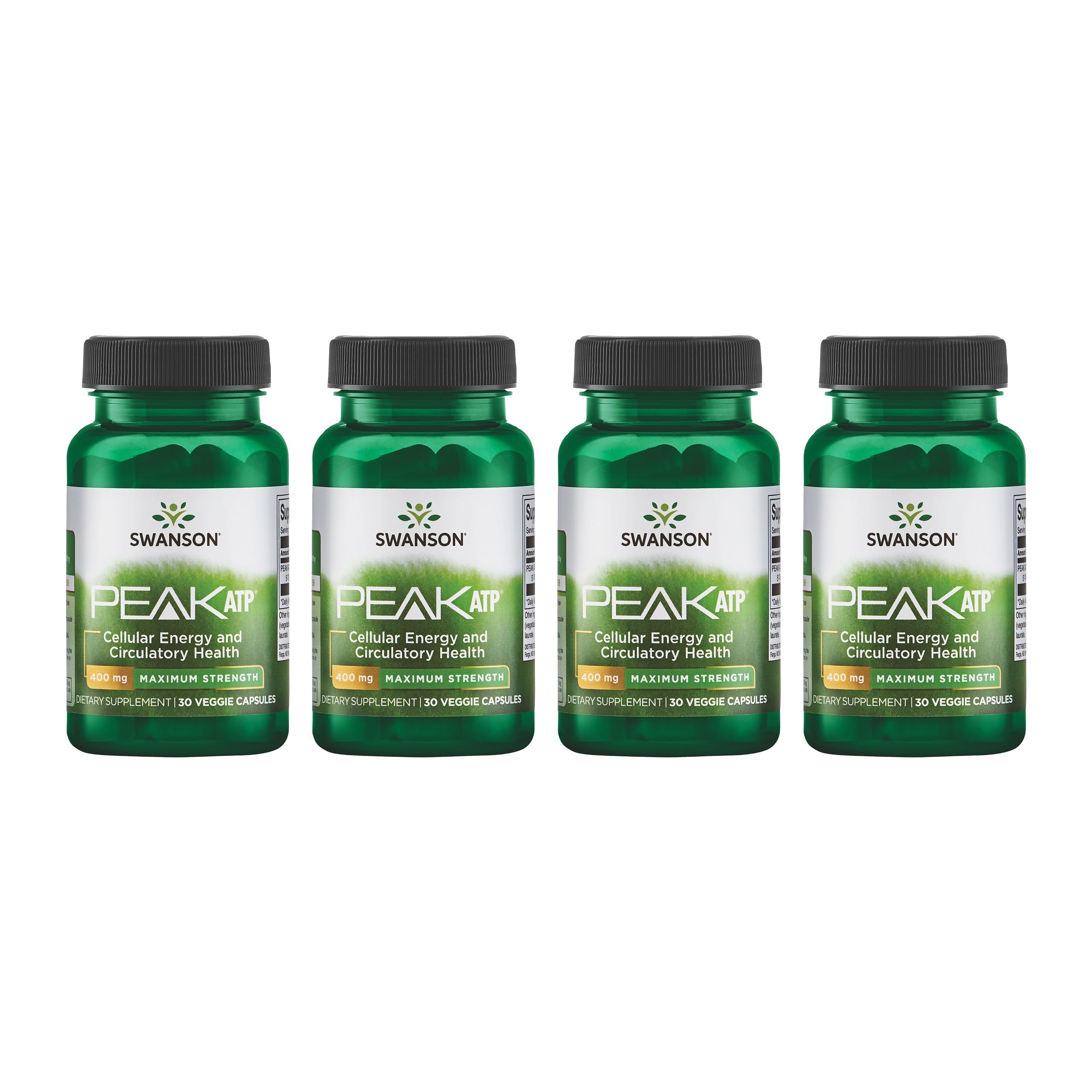 Swanson Peak ATP bottle front view highlighting the non-GMO veggie capsule formula for energy support