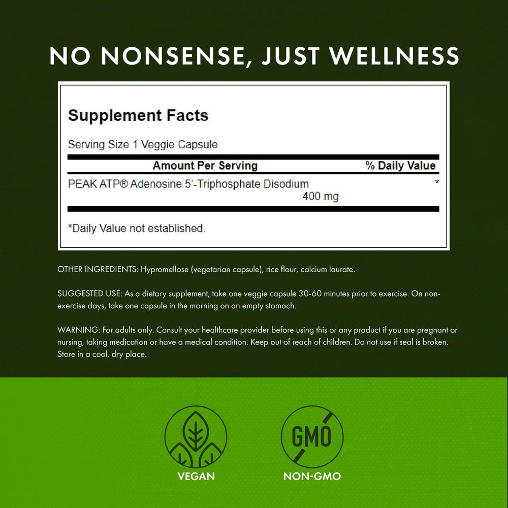 Swanson Peak ATP label close-up with 400 mg per serving and non-GMO badge