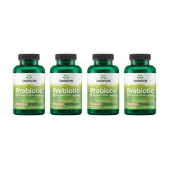 Swanson prebiotic bottle front view highlighting NutraFlora fiber for gut balance