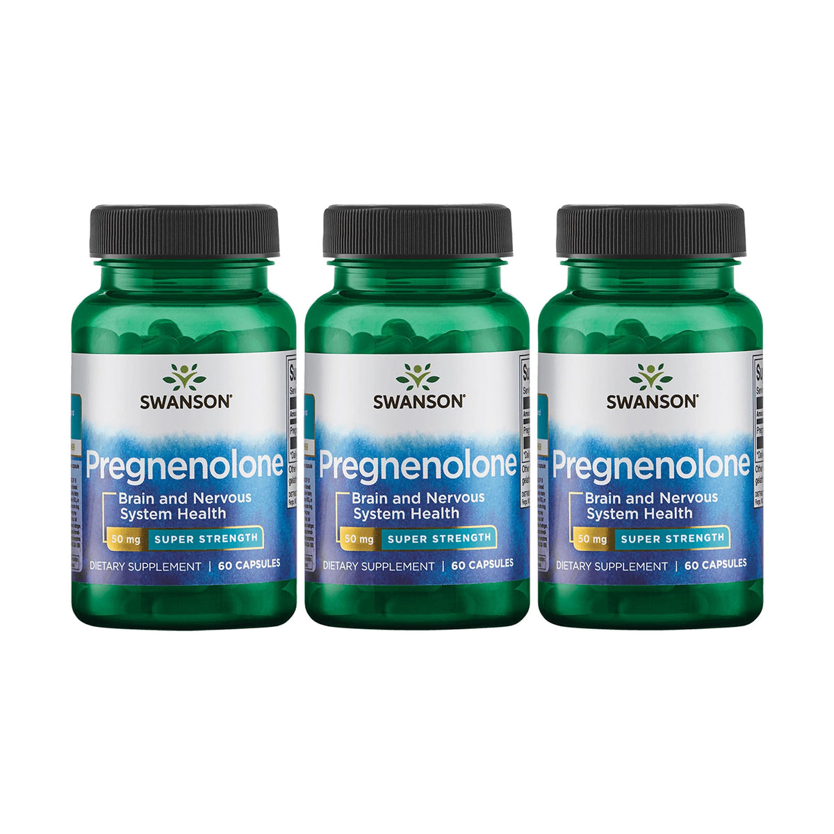 Swanson Pregnenolone 50 mg bottle shows clear daily dosing for convenience.