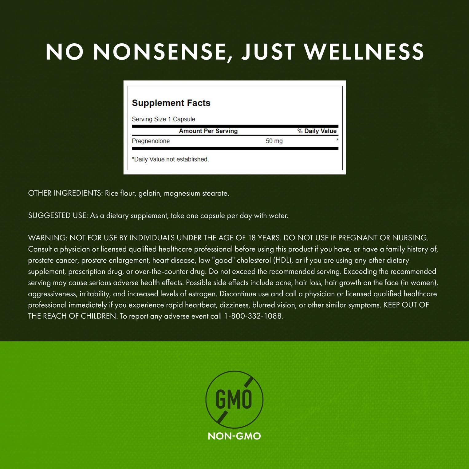 Swanson Pregnenolone 50 mg capsules shown for quick daily supplementation.
