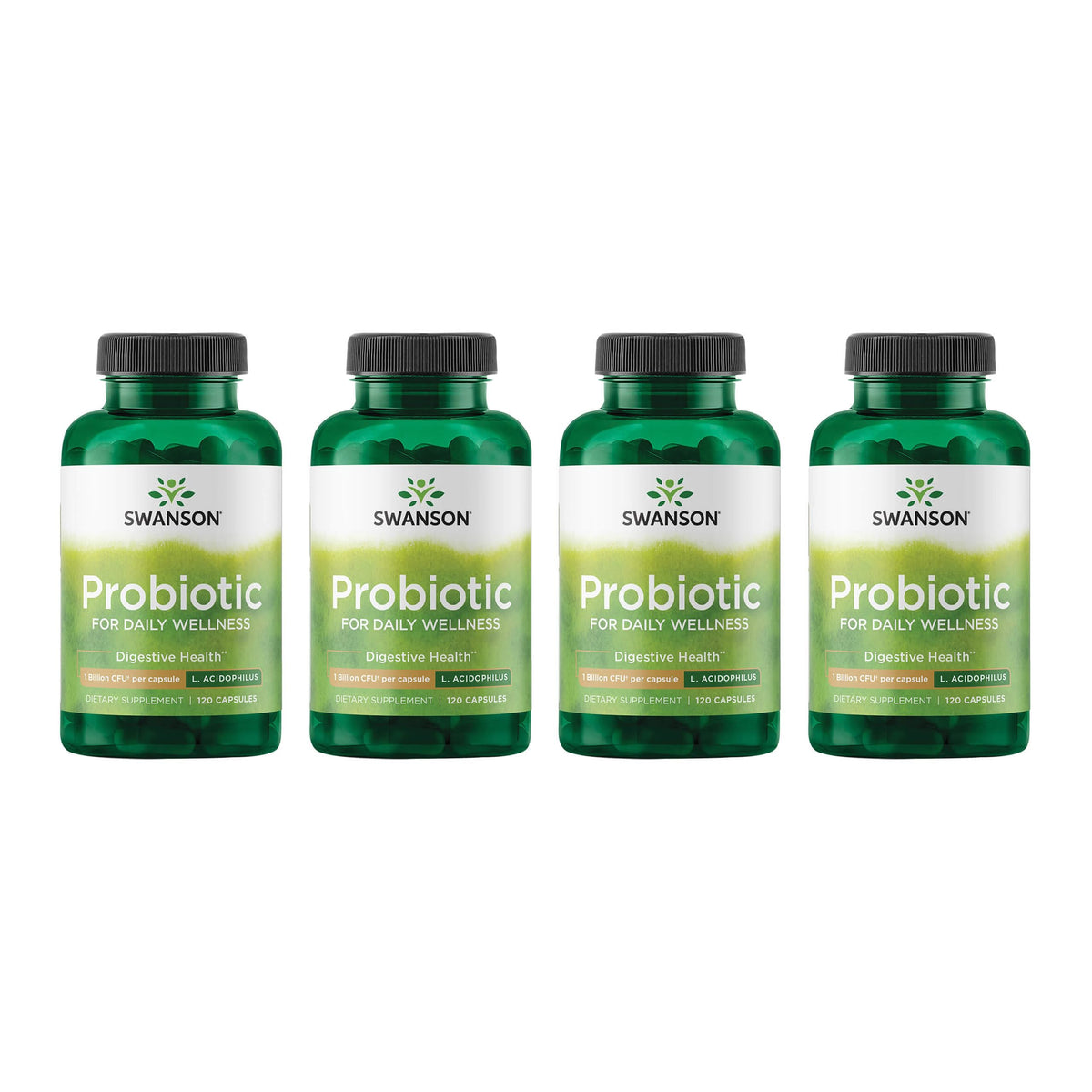 Swanson Probiotic bottle front for daily gut support.