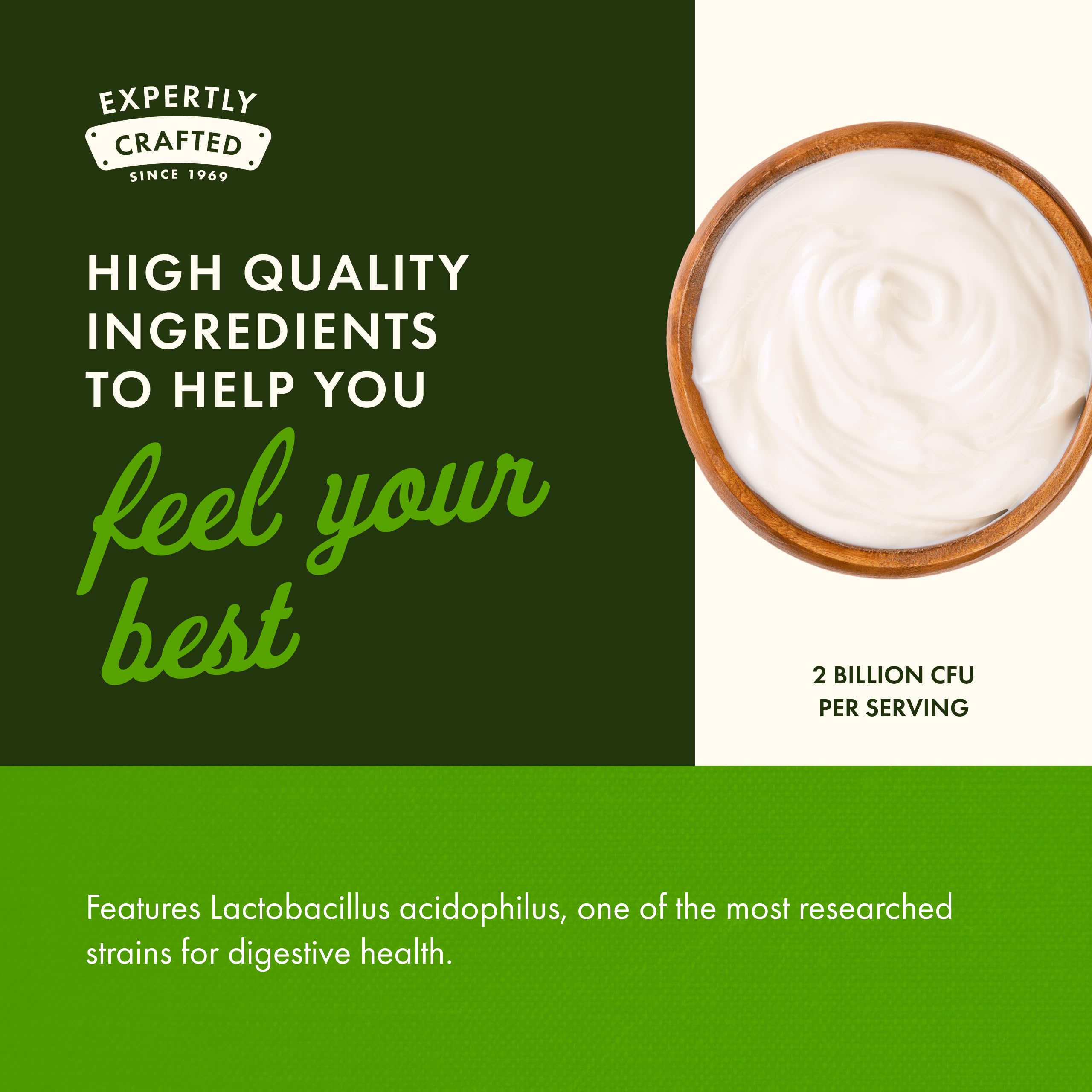 Swanson Probiotic bottle pour illustrating easy daily intake.